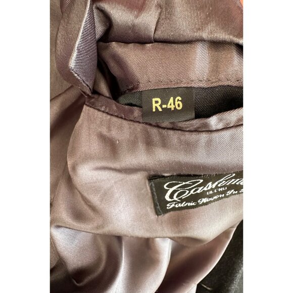 Andrew Fezza R-46 Black Wool & Cashmere Blend Mens Long Overcoat w/ Lapel Pin - Picture 10 of 16